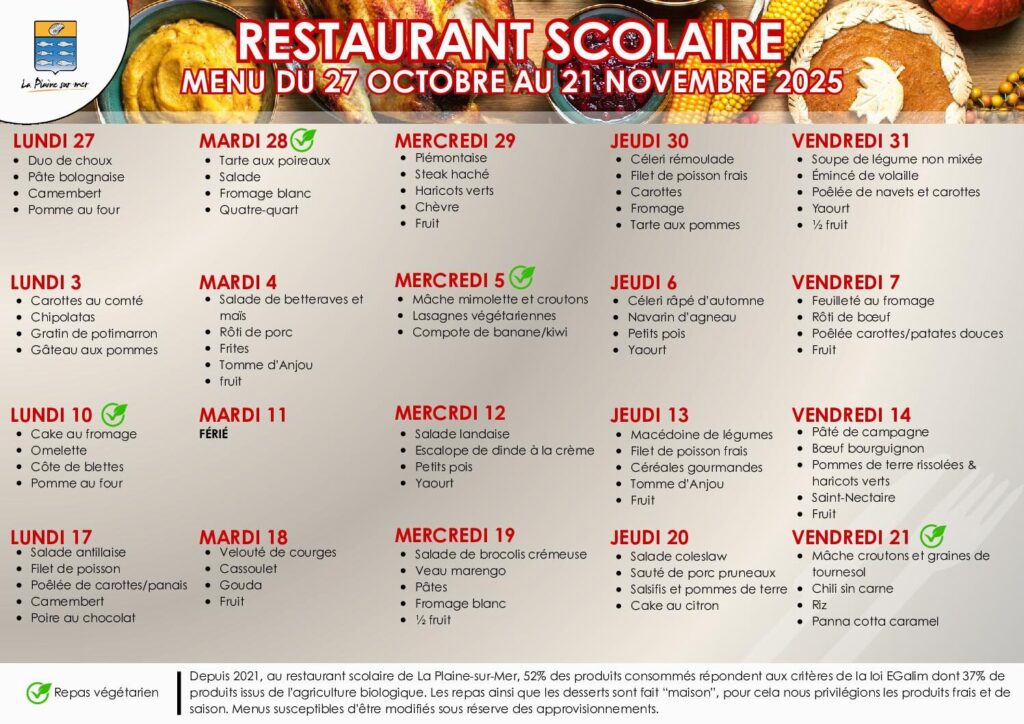 Image du document Menu du 27 octobre au 21 novembre