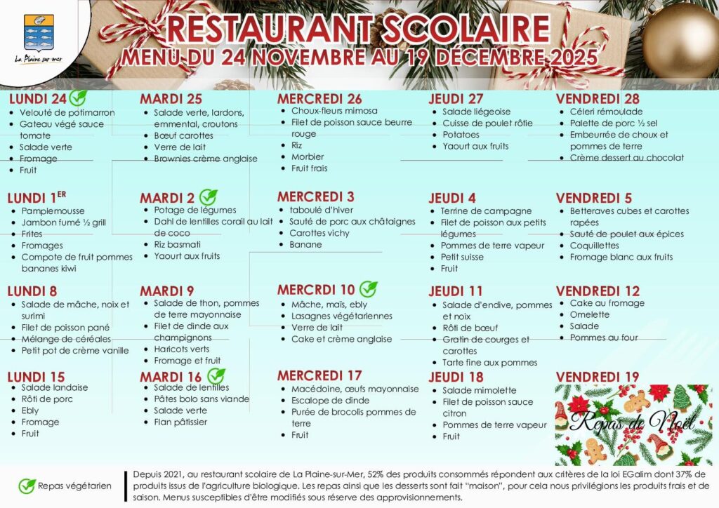Image du document Menu du 24 novembre au 19 décembre