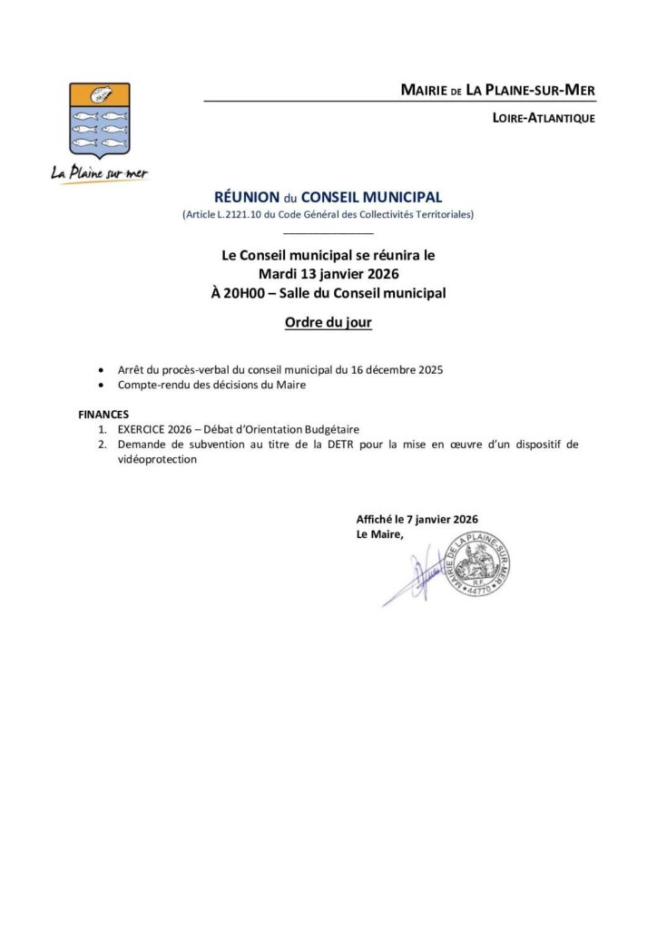 Image du document Ordre du Jour Conseil Municipal du 13 01 2026