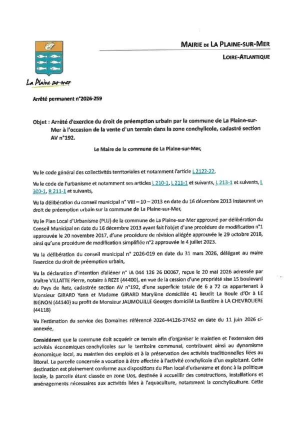 Image du document Arrêté d&rsquo;exercice du droit de préemption urbain